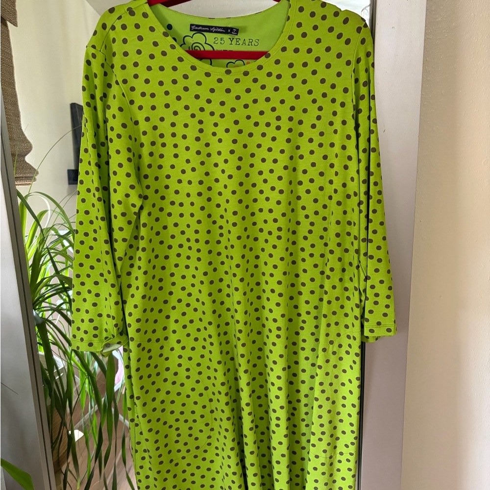 Gudrun Sjoden Lime Green Dress with charcoal grey Dots